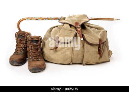Hiking equipment isolated on white background Stock Photo