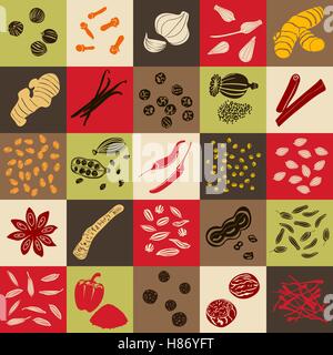 Spices hand drawn vector big icon squared set Stock Vector
