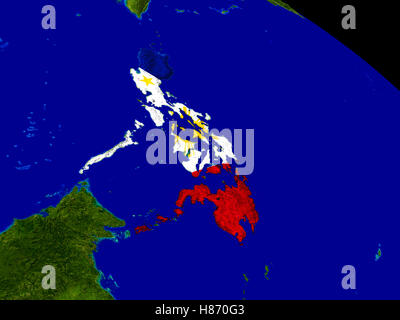 Map of Philippines with embedded flag on planet surface. 3D ...