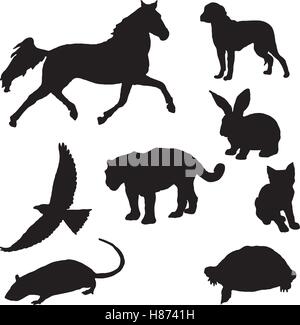 Collection of various animal silhouettes in vector format. Stock Vector
