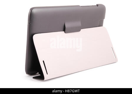 Black tablet PC isolated on white background rear view. Photo with clipping path Stock Photo