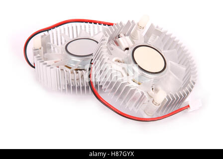 Close-up shot of a computer CPU coolers isolated on white background with soft shadow Stock Photo