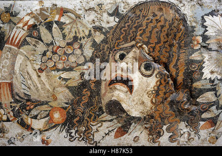 Roman mosaic. Tragic Mask. From the House of the Faun, Pompeii. 2nd century AD. National Archaeological Museum, Naples. Italy. Stock Photo