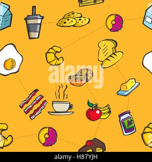 Decorative colorful breakfast and meal seamless background vector pattern Stock Vector