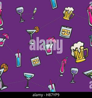 Decorative colorful drinks and cocktails seamless background vector pattern Stock Vector