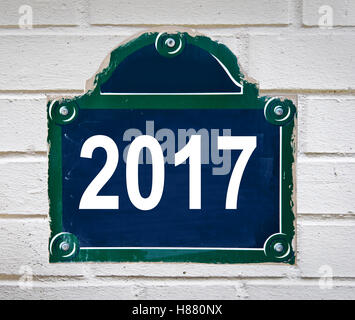 2017 written on a Paris street plate isolated on white background Stock Photo