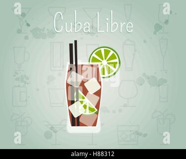 Cuba Libre Cocktail banner and poster template. Summer stylish design. Isolated on unusual Background. Vector illustration Stock Vector
