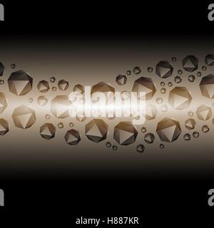 Wavy background of geometric shapes. Amazing golden background with wave of polygonal shapes. Balls of polygons Stock Vector