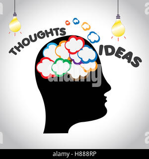 Concept of creative thoughts and ideas in human brain - illustration Stock Photo