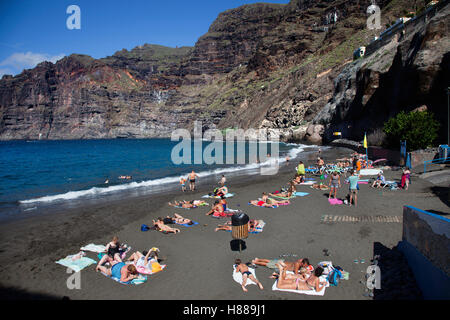 Los Gigantes beach and Acantilado de los Gigantes, Tenerife island, Canary archipelago, Spain, Europe Stock Photo