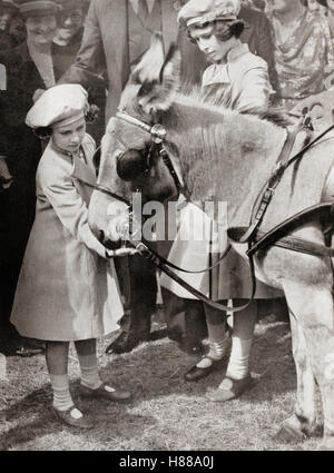 Princess Margaret, left, and Princess Elizabeth, future Queen Elizabeth II, right, at the Royal Agricultural Show in 1939. Princess Margaret, Margaret Rose, 1930 – 2002, aka Princess Margaret Rose.  Younger daughter of King George VI and Queen Elizabeth.  Princess Elizabeth, future Elizabeth II, 1926 - 2022. Queen of the United Kingdom, Canada, Australia and New Zealand.  From a photograph. Stock Photo