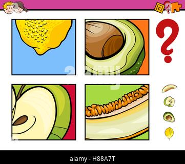 Cartoon Illustration of Educational Activity Task of Guessing Fruits for Children Stock Vector