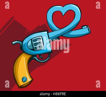 Vector illustration of a old revolver gun with heart shaped barrel Stock Vector