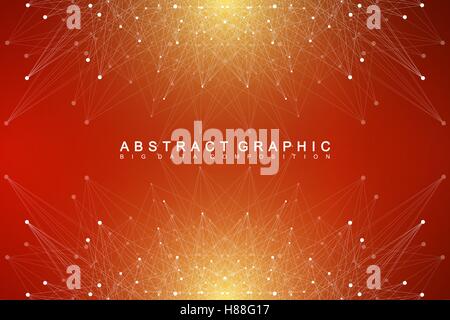 Geometric abstract background with connected line and dots. Minimal background visualization. Graphic background for your design Stock Vector