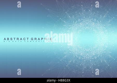 Graphic abstract background communication. Big data complex. Perspective backdrop of depth. Minimal array with compounds lines a Stock Vector