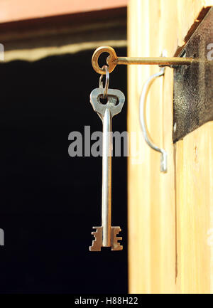 The old key in the lock Stock Photo