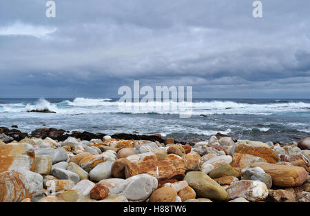 South Africa, driving south: panoramic view of the rocky beach at the Cape of Good Hope, rocky headland on the Atlantic coast of Cape Peninsula Stock Photo