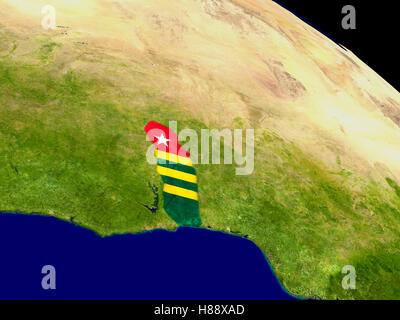 Togo with embedded flag on planet surface during sunrise. 3D ...