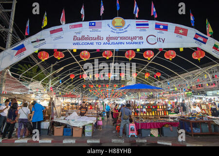 Night market in Chiang Mai. Chiang Mai is a major tourist destination in northern Thailand. Stock Photo