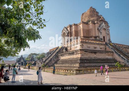 Wat Chedi Luang is one of the most famous temples in Chiang Mai, northern Thailand. Stock Photo
