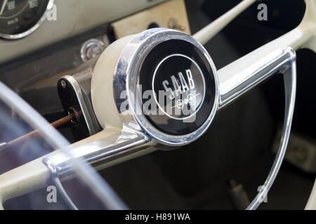 Steering wheel on a 1964 Saab 96 De Luxe Stock Photo