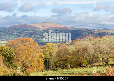 Autumn over Sugar Loaf mountain in the Usk Valley, Brecon Beacons National Park Monmouthshire, South Wales, UK Stock Photo