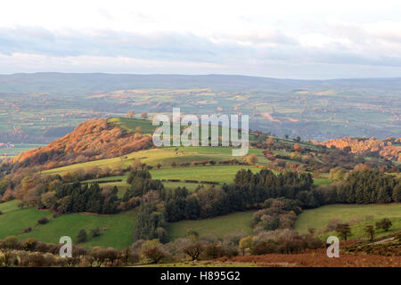 Autumn sunset over the Brecon Beacons National Park landscape near Hay on Wye, Wales, UK Stock Photo