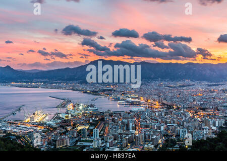 Aerial view of Palermo at sunset, Italy Stock Photo