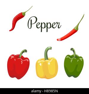 Set of bell and hot peppers. Vector illustration. Stock Vector