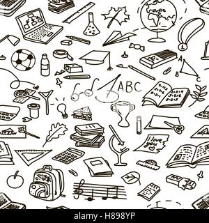 Hand drawn doodle set back to school. Seamless pattern. Vector illustration. Stock Vector