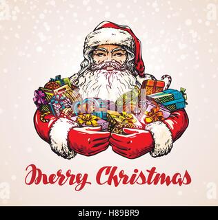 Christmas. Santa Claus with gifts in hands. Vector illustration Stock Vector