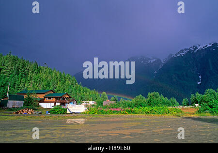 Hyder, some buildings in the wilderness, Tongass National Forest, Alaska, USA Stock Photo