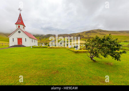 A small church in Reyniskirkja, Iceland. Stock Photo