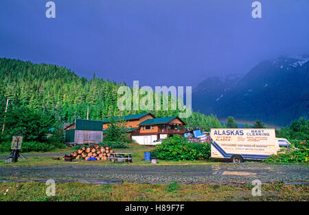 Hyder, some buildings in the wilderness, Tongass National Forest, Alaska, USA Stock Photo