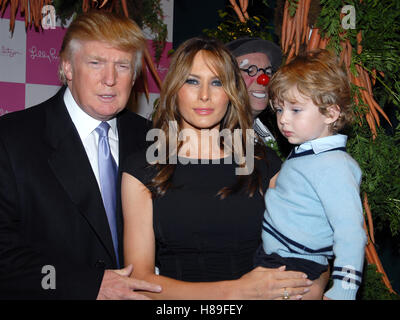 Donald Trump, Melania Trump & Barron Trump attend the 17th Annual Bunny Hop at FAO Schwartz in New York City on March 11, 2008. © RD / MediaPunch Stock Photo