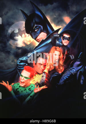 Batman Forever, (BATMAN FOREVER) USA 1994, Regie: Joel Schumacher, VAL KILMER (oben), JIM CARREY (li), TOMMY LEE JONES, NICOLE KIDMAN, CHRIS O'DONNELL (re) Stock Photo