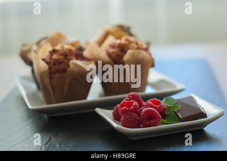 Muffins and raspberries for Breakfast Stock Photo