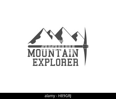 Vintage summer camp badge outdoors logo, emblem and label. Mountain Explorer concept, monochrome design. Best for travel sites, web app, adventure magazines. Easy to change color. Vector illustration Stock Vector