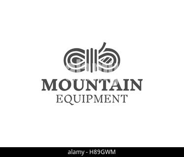 Mountain equipment badge, outdoors logo, emblem and label. Explorer concept, monochrome design. Best for travel sites, web app, adventure shops. Easy to change color. Vector. Stock Vector