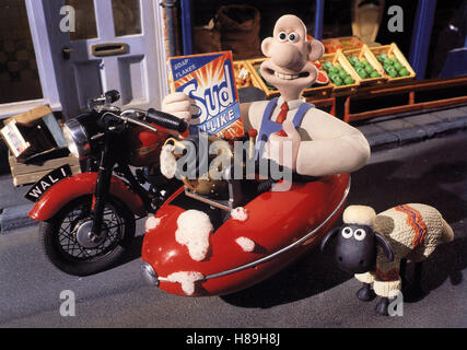 Wallace & Gromit unter Schafen, (WALLACE & GROMIT: A CLOSE SHAVE) GB 1995, Regie: Nick Park, Stichwort: Motorrad, Beiwagen, Schaf, Hund Stock Photo