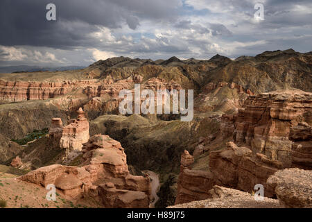 Charyn Canyon National Park with road to Eco Park on Charyn river Kazakhstan Stock Photo