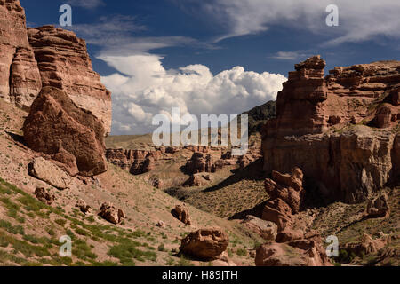 Valley of Castles with eroded red sandstone at Charyn Canyon National Park Kazakhstan Stock Photo