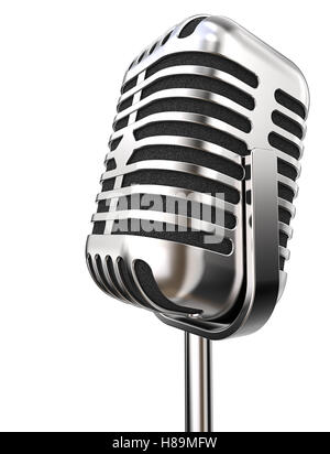 3D render of retro Microphone on flip stand. Isolated. Non branded. Stock Photo