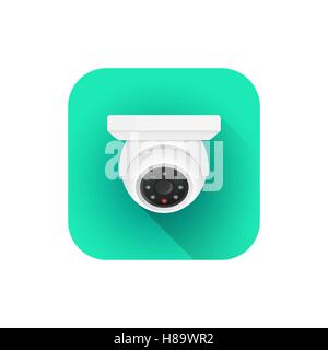 vector flat style colorful design indoor surveillance dome security camera illustration green rounded square icon isolated white Stock Vector