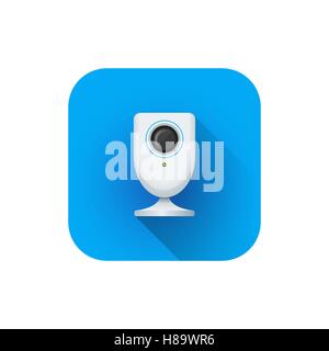 vector flat style colorful design indoor surveillance home web camera illustration blue rounded square icon isolated white backg Stock Vector