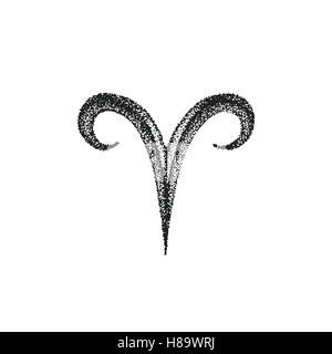 vector black ink hand drawn dotwork tattoo style vintage design Aries zodiac sign retro illustration isolated white background Stock Vector