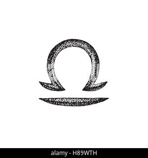vector black ink hand drawn dotwork tattoo style vintage design Libra zodiac sign retro illustration isolated white background Stock Vector