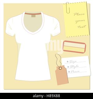 white t-shirt design, with a label Stock Vector