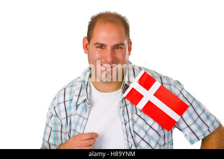 Young men with danish flag isolated on white background