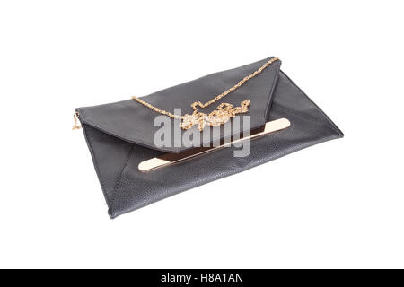 Black handbag, isolated on white background. Stock Photo